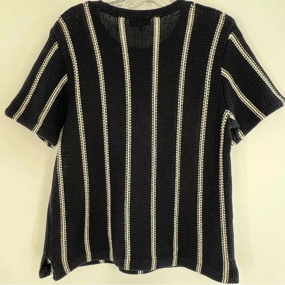 Theory Emmeris Ibisco Striped Boxy Crochet Knit Sweater Size M Short Sleeve - Picture 8 of 12